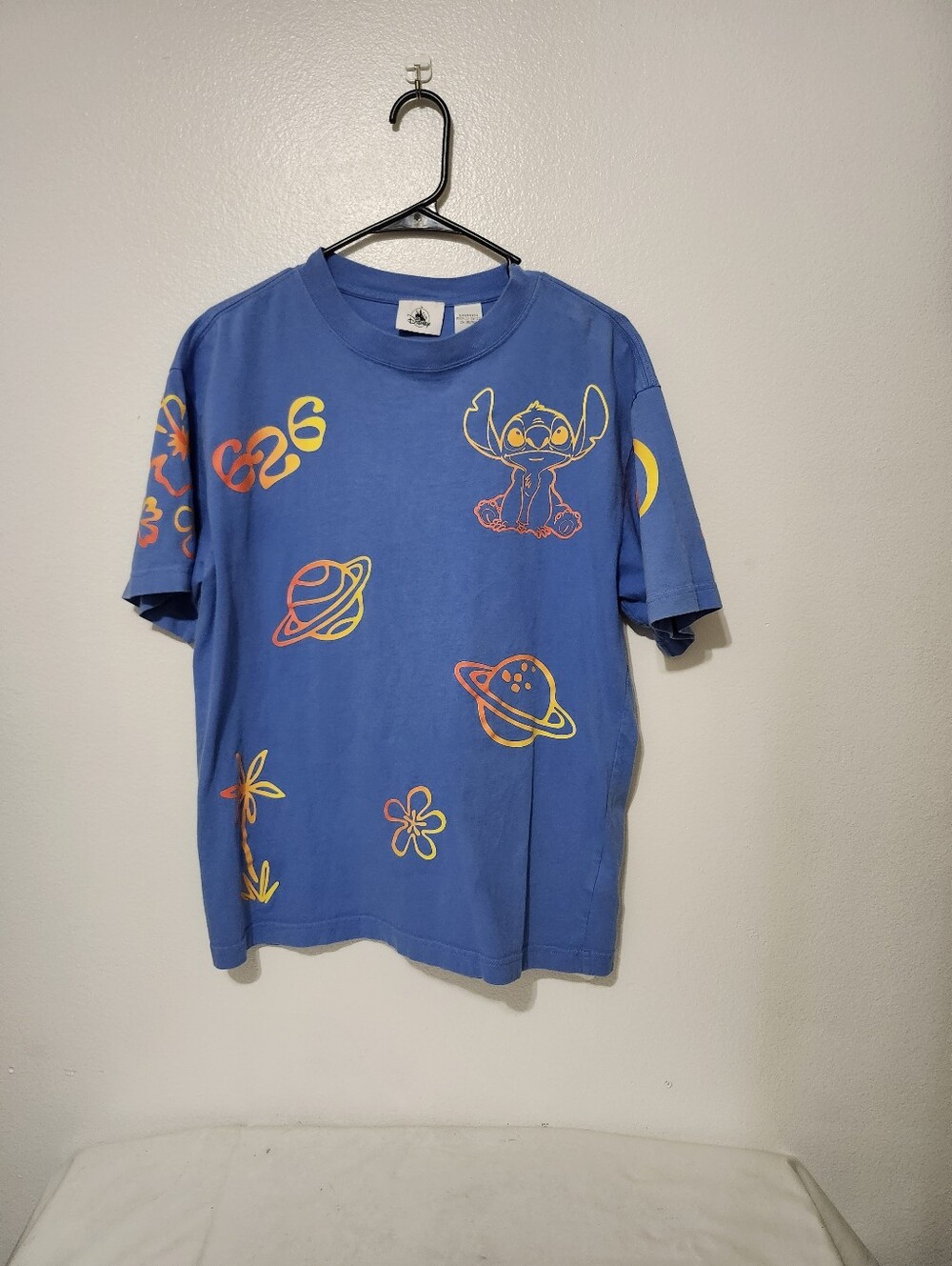Disney Blue  Stitch Planet Graphic Tee. New No Tag.